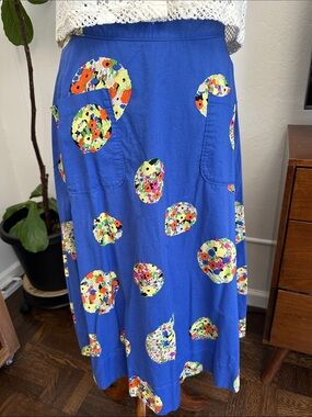 Anthropologie blue Floral Dot Mid-Length A line Skirt